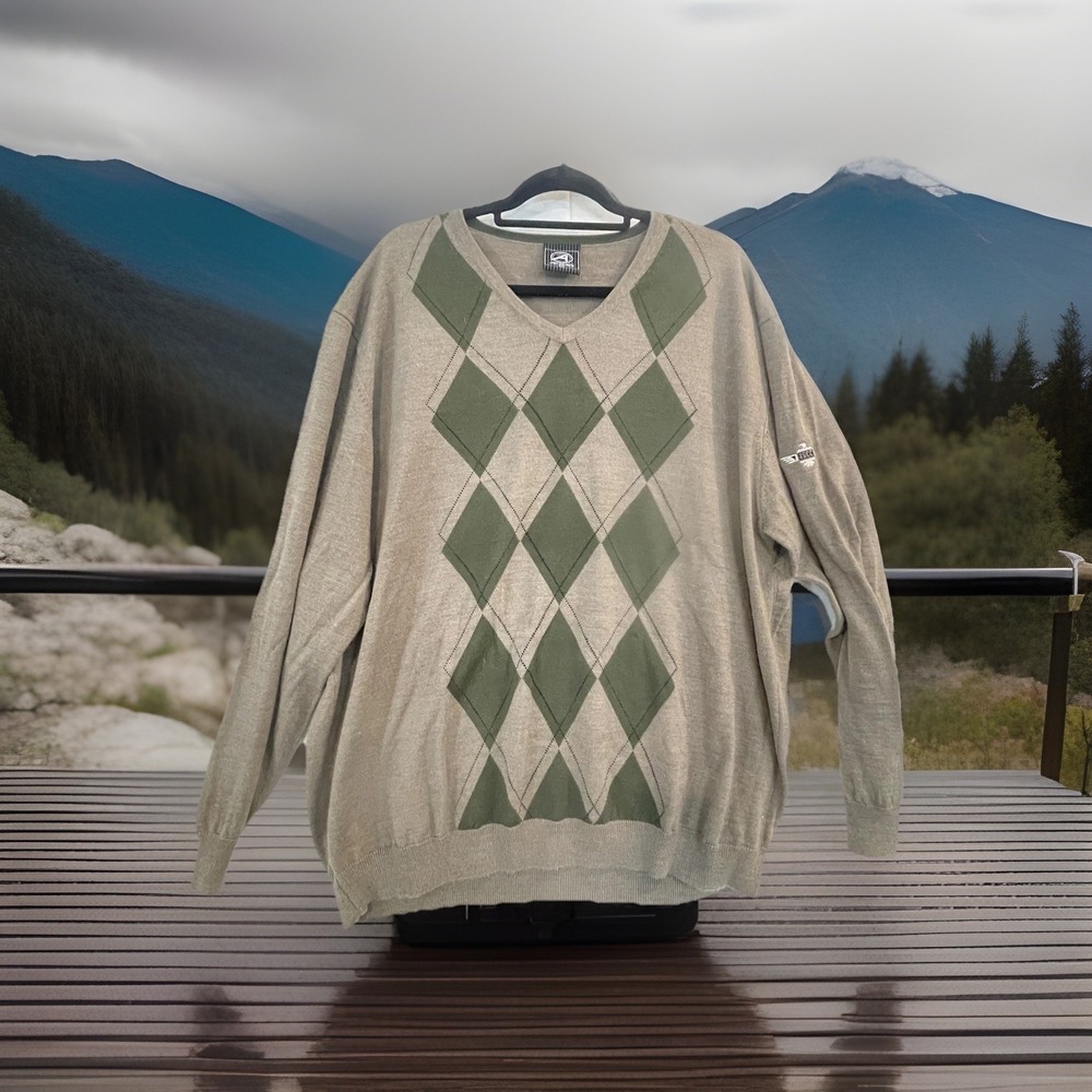 Ahead Sweater Mens 2XL Brown Green Argyle‎ Wool Blend Golf USGA Pullover